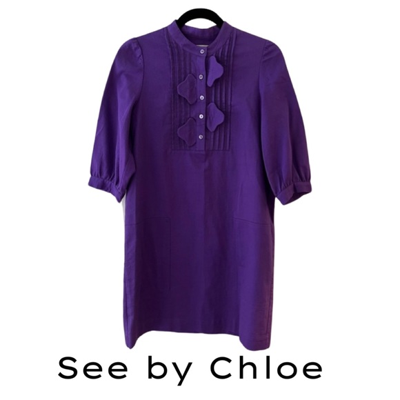 see by chloe purple dress Mini cape dress in washed silk satin & lace